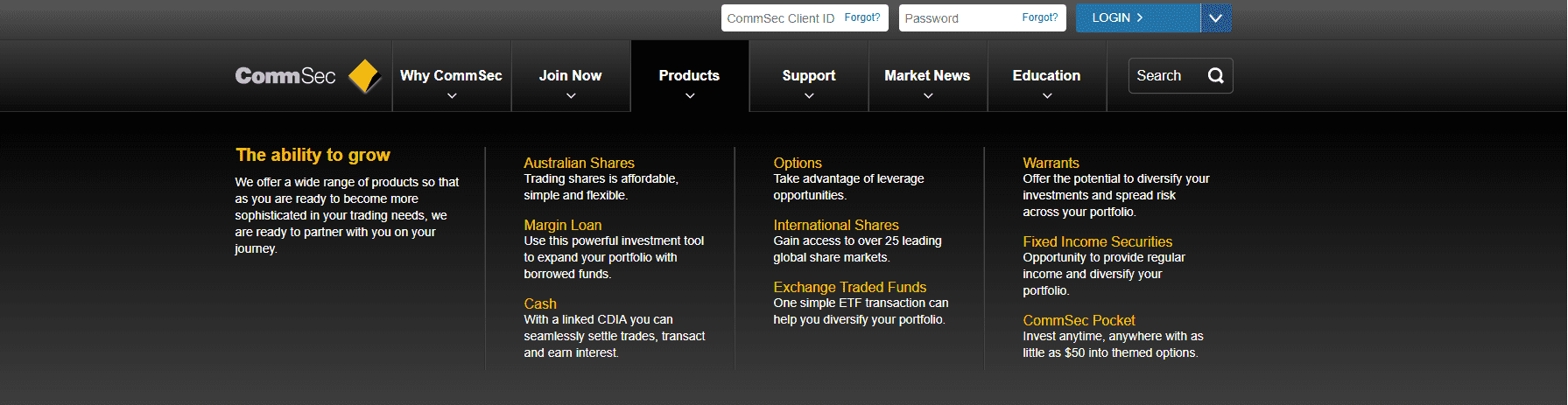 CommSec Review available products